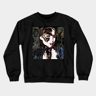 Beautiful girl, with mask. Like royal, but dark. Pale skin and pink lips. Bright. Crewneck Sweatshirt